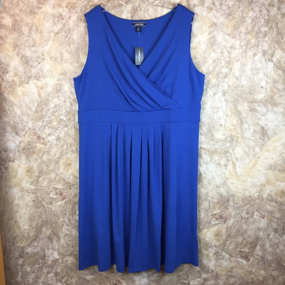 Lands End Blue Dress - Fit & Flare, Surplice, 2X